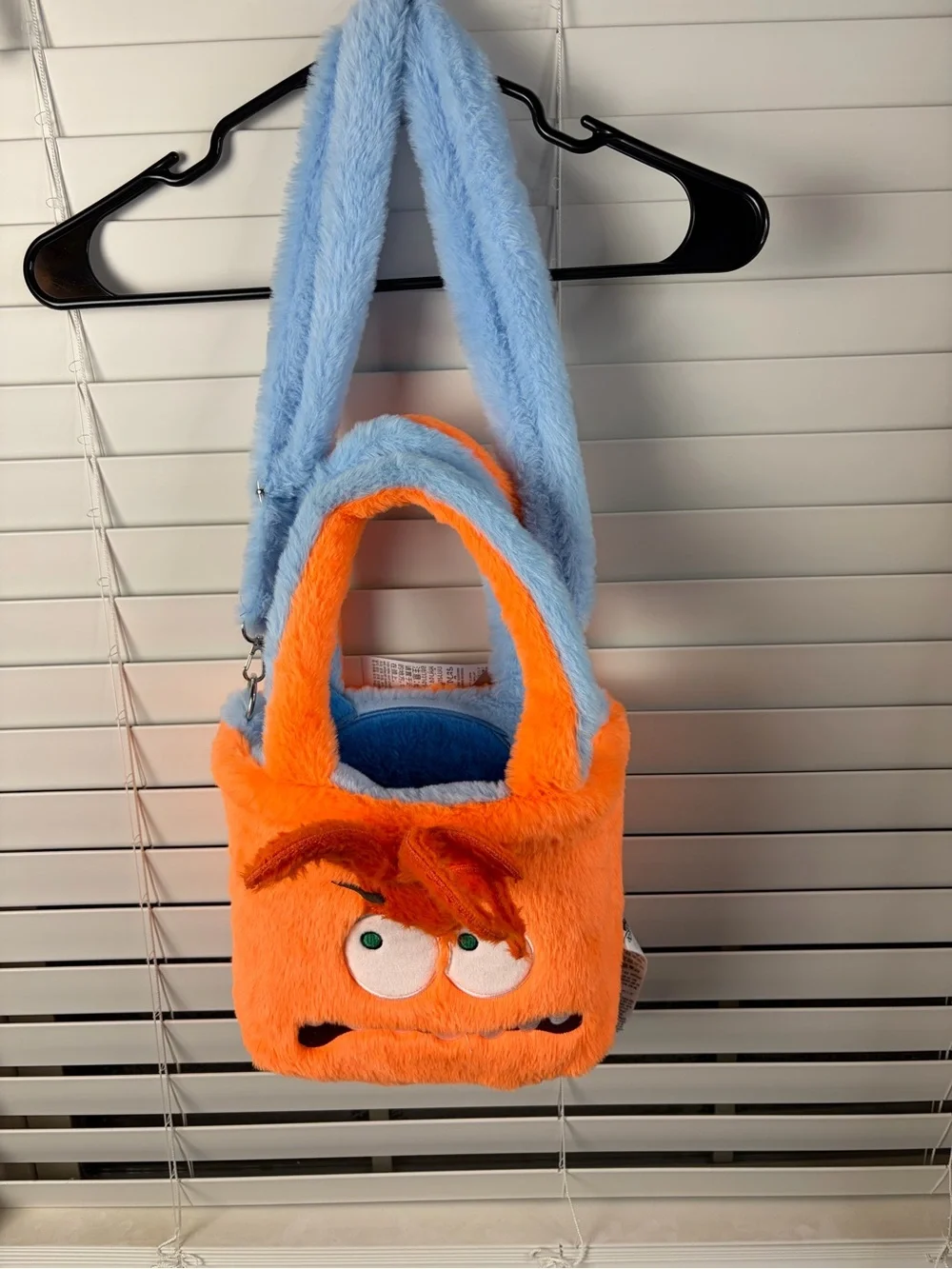 DISNEY Inside Out2 Joy and Anger Plush Tote Handbag Purse,blue/ orange, One size